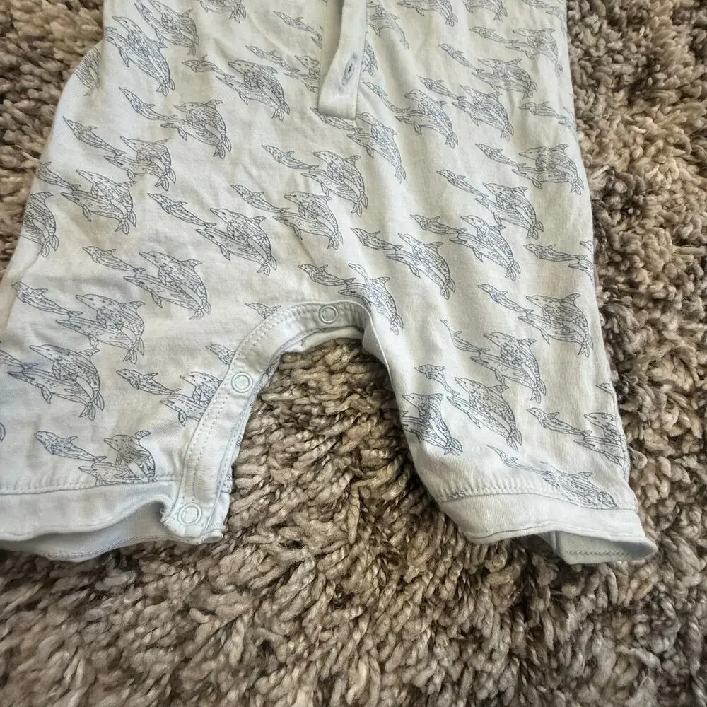Feather Baby 9-12 Months Pima Cotton Blue Fish Romper Henley Button Outfit READ
